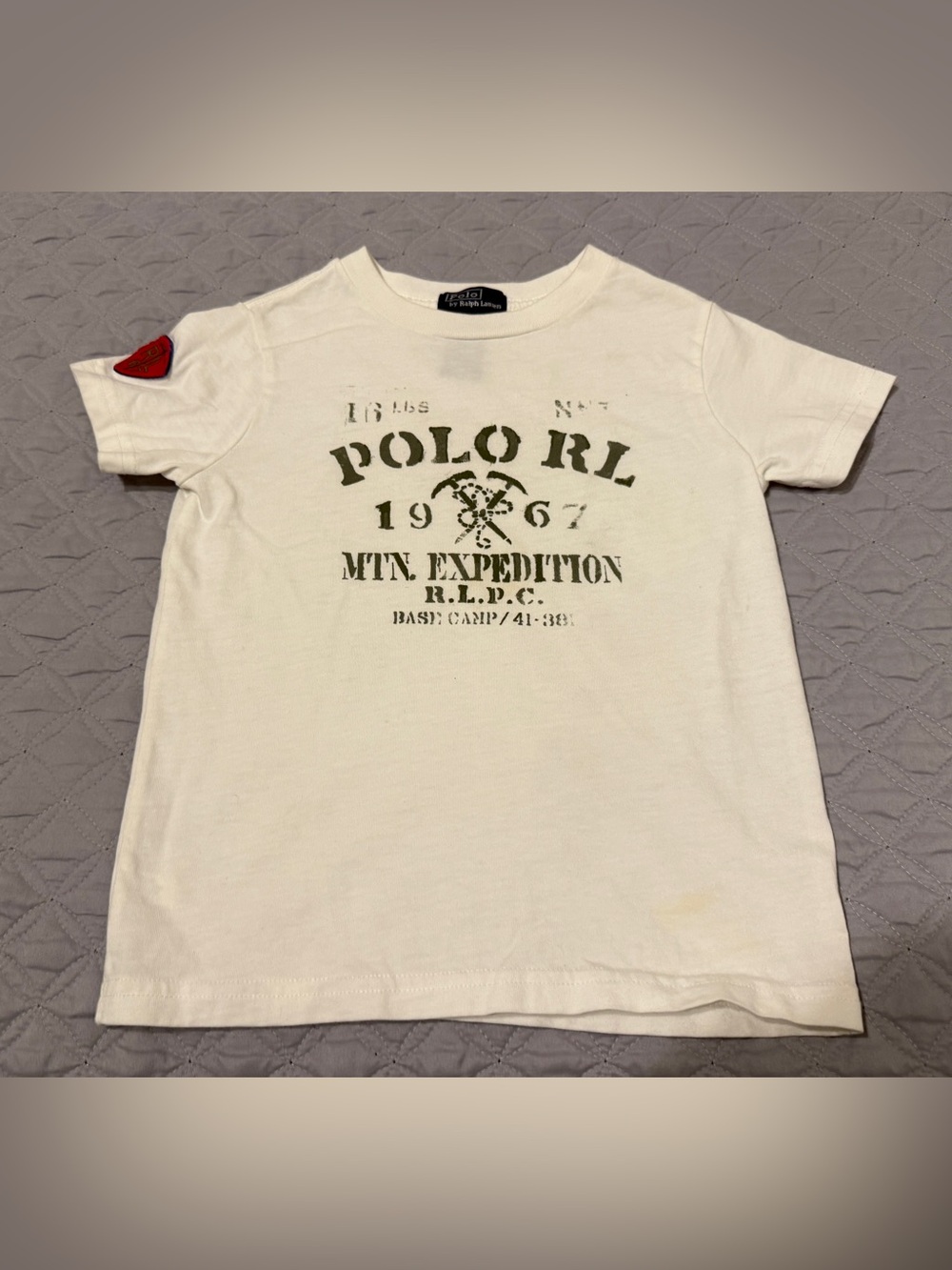 Polo Ralph Lauren Boys 4T T-Shirt White Green Mountain Expedition RL67 Red Patch